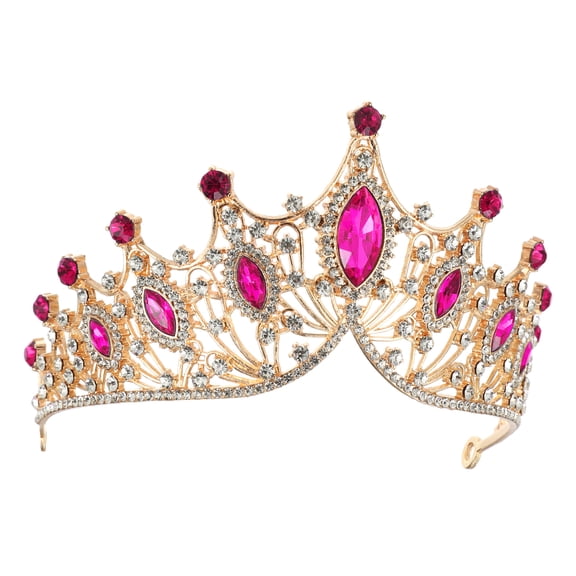 Women Faux Crystal Queen Crowns Tiara Rhinestone Tiaras Bride Party Cosplay Tiaras Gold Tone Rose Red
