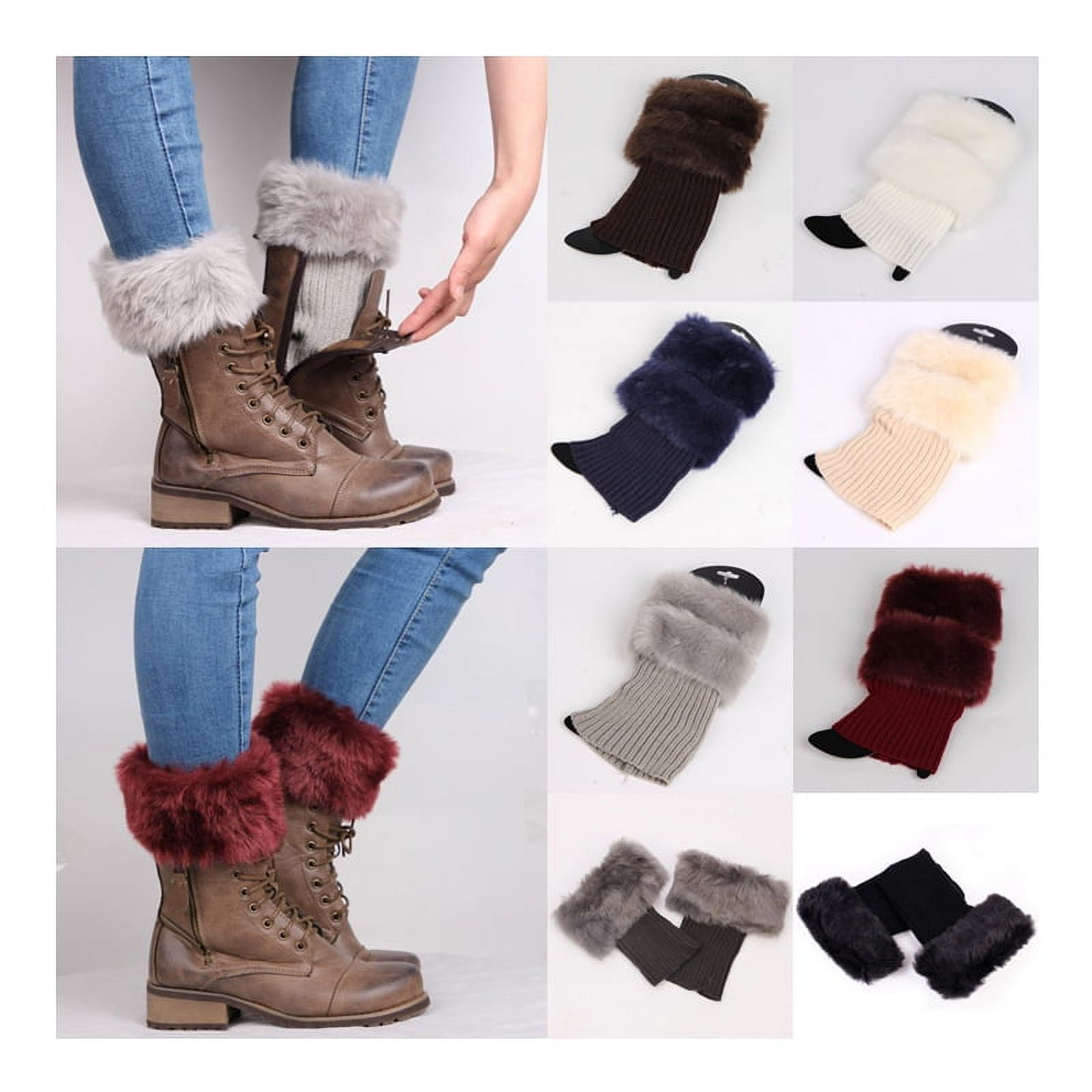 Women Faux Fur Boot Cuff Short Furry Top Cover Leg Warmers