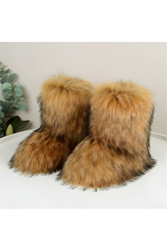 Women Faux Fur Boot Furry Fluffy Snow Boot Short Boots Warm Comfortable Outdoor Flat Shoes