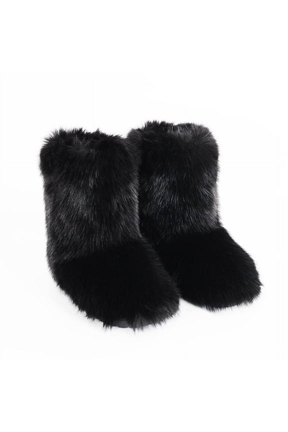 Women Faux Fur Boot Furry Fluffy Snow Boot Short Boots Warm Comfortable Outdoor Flat Shoes