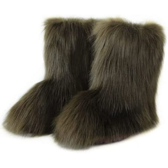 Women Faux Fur Boot Furry Fluffy Snow Boot Short Boots Warm Comfortable Outdoor Flat Shoes