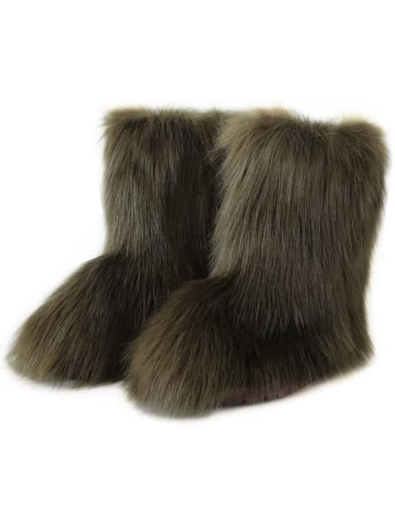 Women Faux Fur Boot Furry Fluffy Snow Boot Short Boots Warm Comfortable Outdoor Flat Shoes