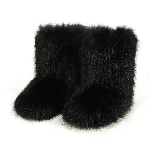 Women Faux Fur Boot Furry Fluffy Snow Boot Short Boots Warm Comfortable Outdoor Flat Shoes