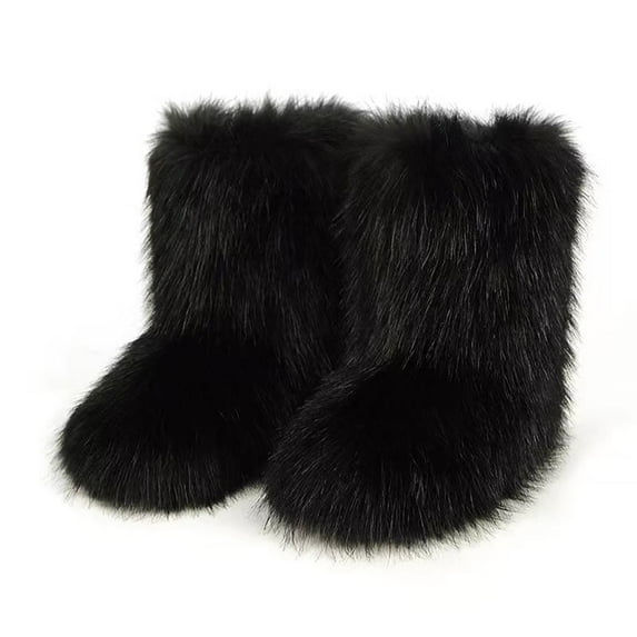 Women Faux Fur Boot Furry Fluffy Snow Boot Short Boots Warm Comfortable Outdoor Flat Shoes