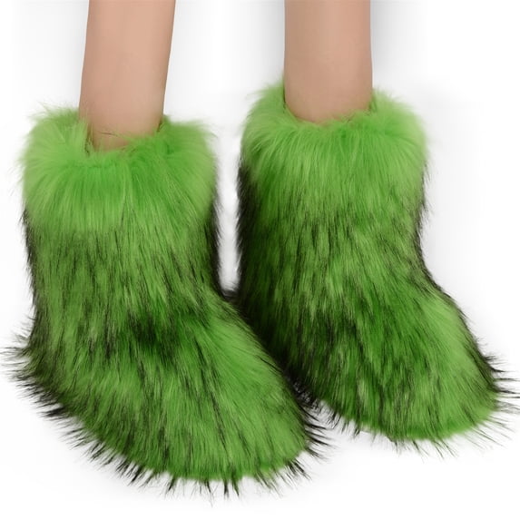 Women Faux Fur Boot Furry Fluffy Snow Boot Short Boots Warm Comfortable Outdoor Flat Shoes