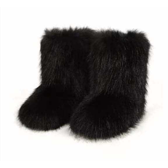 Women Faux Fur Boot Furry Fluffy Snow Boot Short Boots Warm Comfortable Outdoor Flat Shoes
