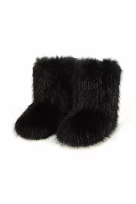 Women Faux Fur Boot Furry Fluffy Snow Boot Short Boots Warm Comfortable Outdoor Flat Shoes