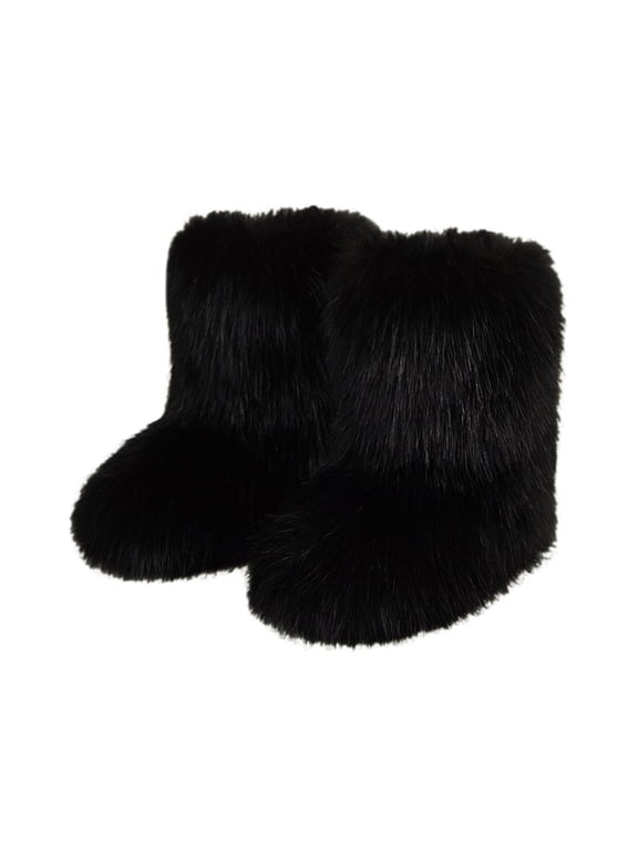 Women Faux Fur Boot Furry Fluffy Snow Boot Short Boots Warm Comfortable Outdoor Flat Shoes