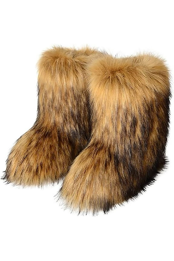 Women Faux Fur Boot Furry Fluffy Snow Boot Short Boots Warm Comfortable Outdoor Flat Shoes