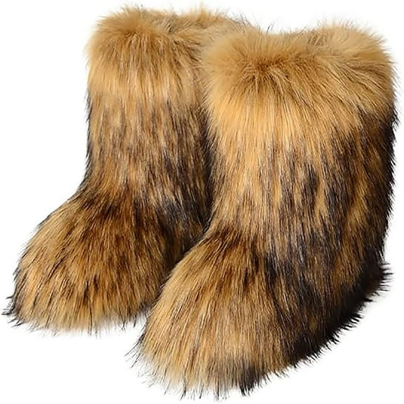 Women Faux Fur Boot Furry Fluffy Snow Boot Short Boots Warm Comfortable Outdoor Flat Shoes