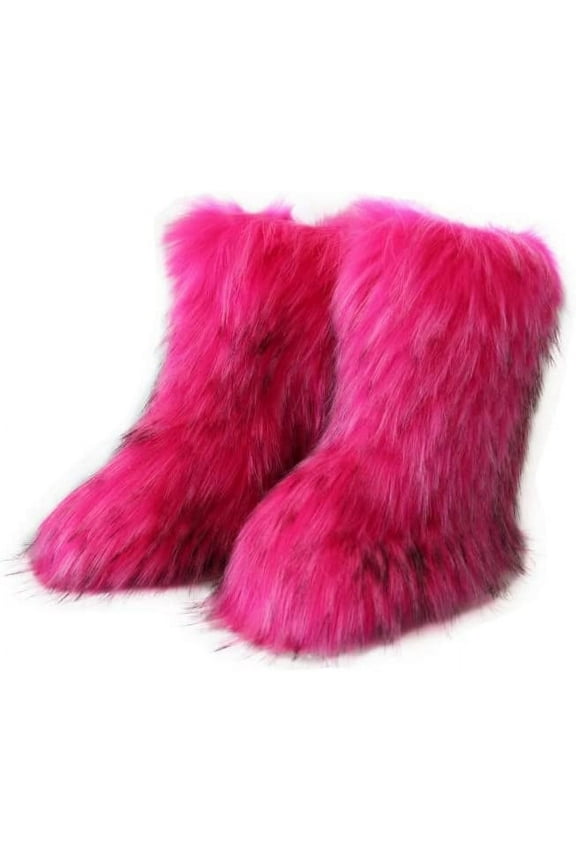 Women Faux Fur Boot Furry Fluffy Snow Boot Short Boots Warm Comfortable Outdoor Flat Shoes