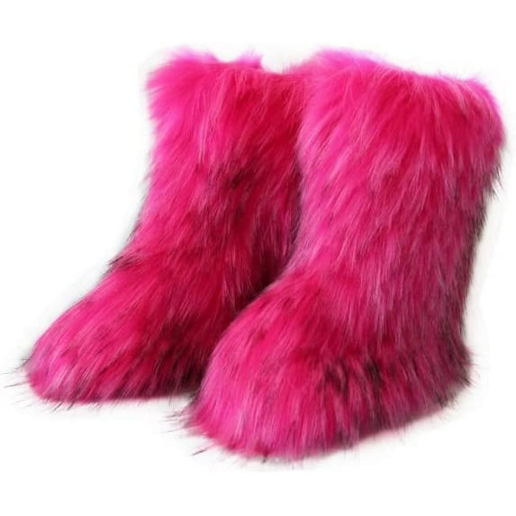 Women Faux Fur Boot Furry Fluffy Snow Boot Short Boots Warm Comfortable Outdoor Flat Shoes