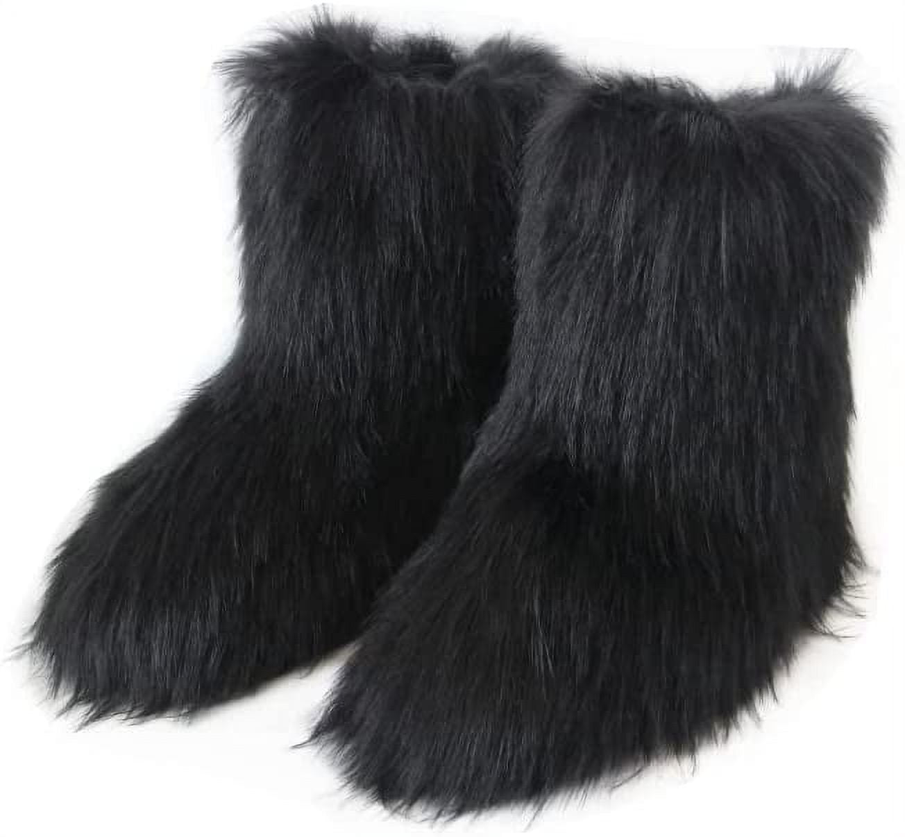 Women Faux Fur Boot Furry Fluffy Snow Boot Short Boots Warm Comfortable ...