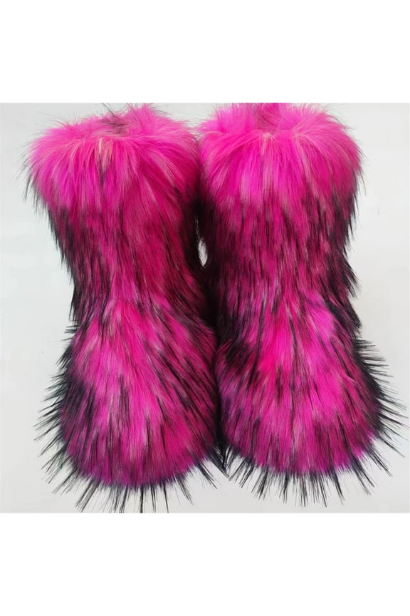 Women Faux Fur Boot Furry Fluffy Snow Boot Short Boots Warm Comfortable Outdoor Flat Shoes