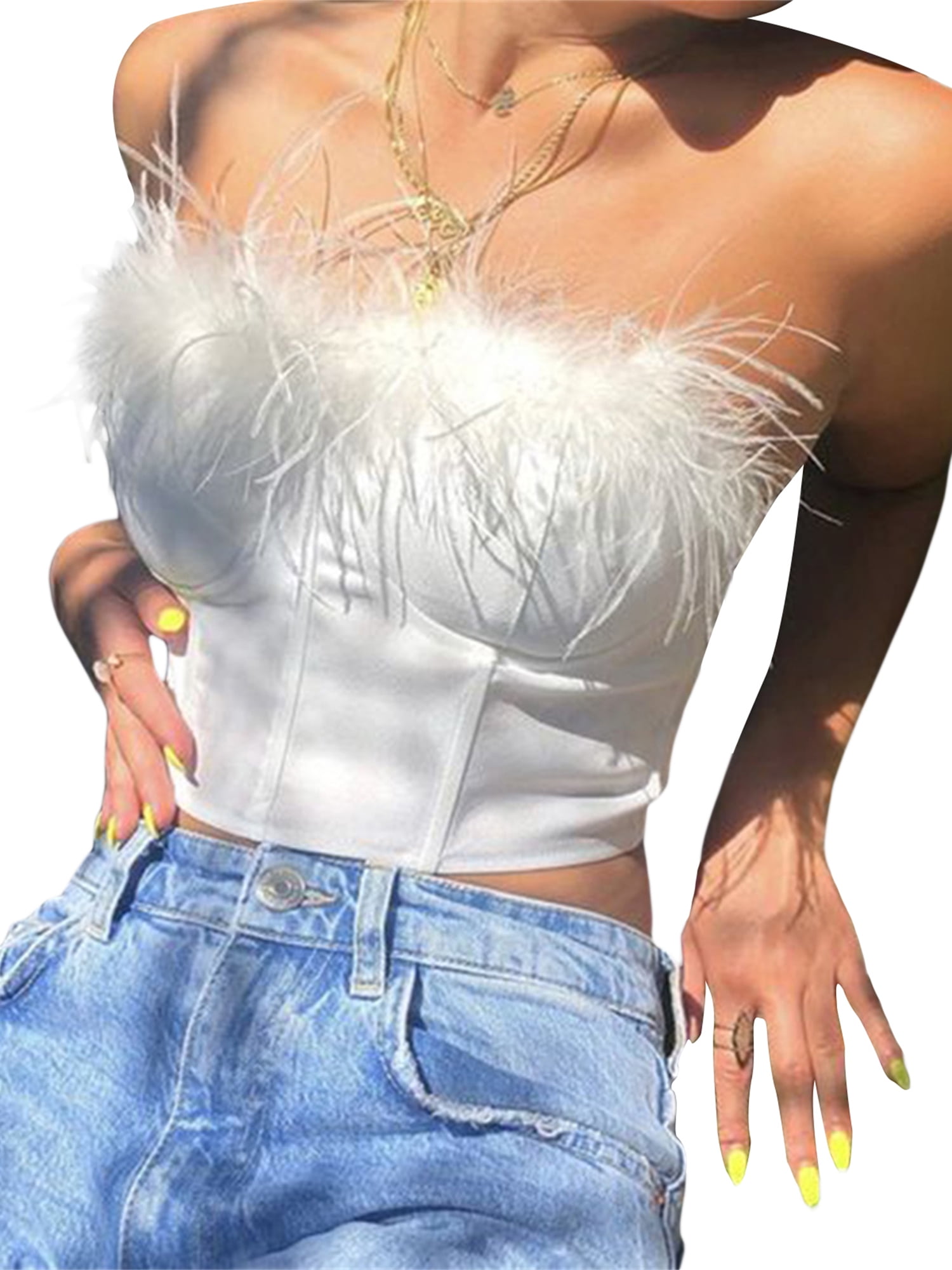 Women's Faux Fur Strapless Tube Top for Party Liberia Ubuy