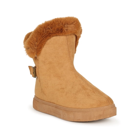 Women Faux Fur Cuff Curved Winter Ankle Booties 19604