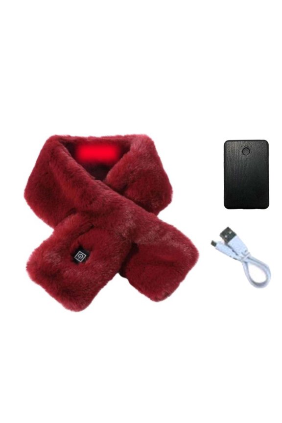 Women Faux Fur Heated Scarf USB Heating Neck Warmer Plush Neck Wrap Electric Fluffy Scarf