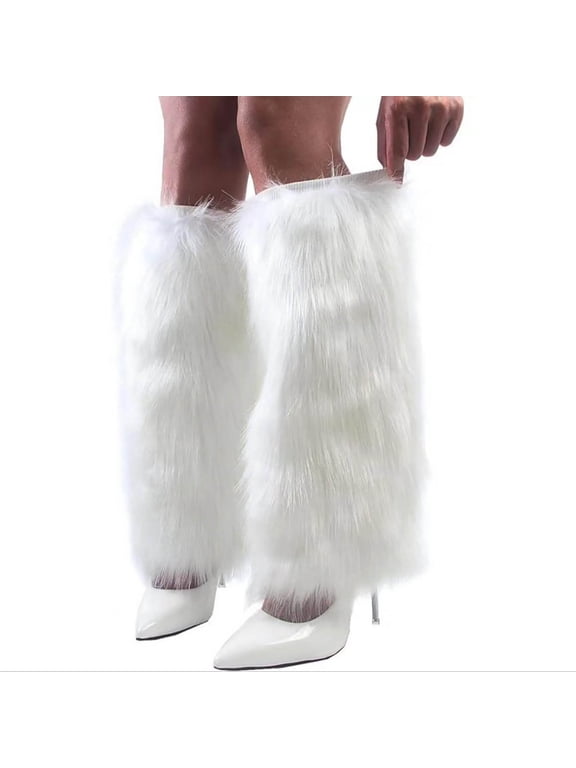Women Faux Fur Leg Warmers Plush Long Boot Cuff Covers Sexy Furry Fuzzy Leg Warmers for Parties Festival