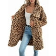 thumbnail image 1 of Women Faux Fur Long Jacket Fleece Leopard Printed Button Down Coats Lapel Flannel Winter Fall Outwear Dark Brown L, 1 of 9