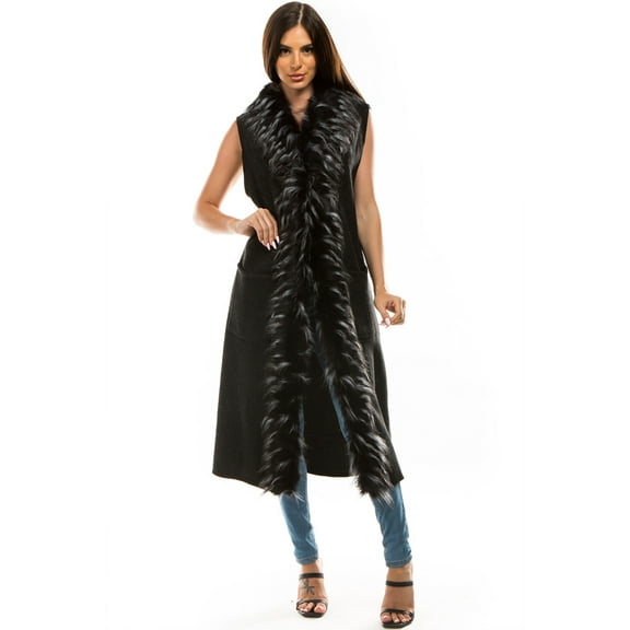 Women Faux Fur Long Vest