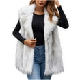 thumbnail image 1 of Women Faux Fur Vest, Lapel Collar Sleeveless Open Front Waistcoat, Mid Length Warm Fluffy Gilet Casual Layering Outerwear for Fall Winter Daily Outfits White,XXL, 1 of 9