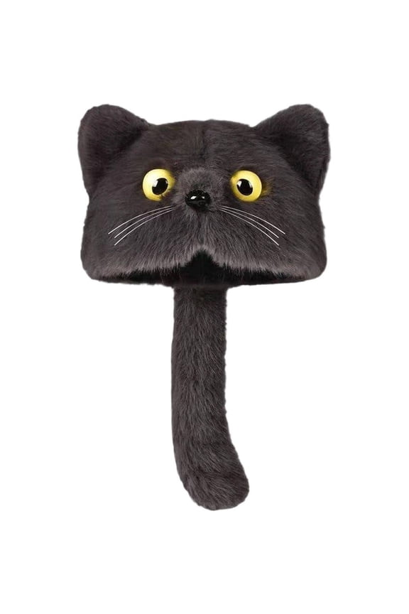 Women Faux Fur Warm Beanie Hat Knitted Hooded Hat Thermal Skull Ski Cap with Tail for Party