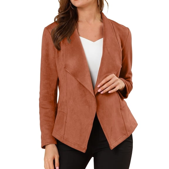 Women Faux Jacket Lapel Draped Open Front Cardigan Casual Trendy Blazer