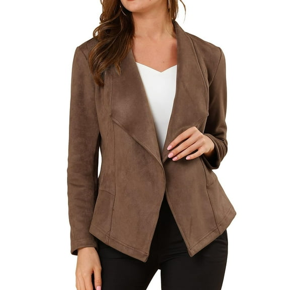Women Faux Jacket Lapel Draped Open Front Cardigan Casual Trendy Blazer