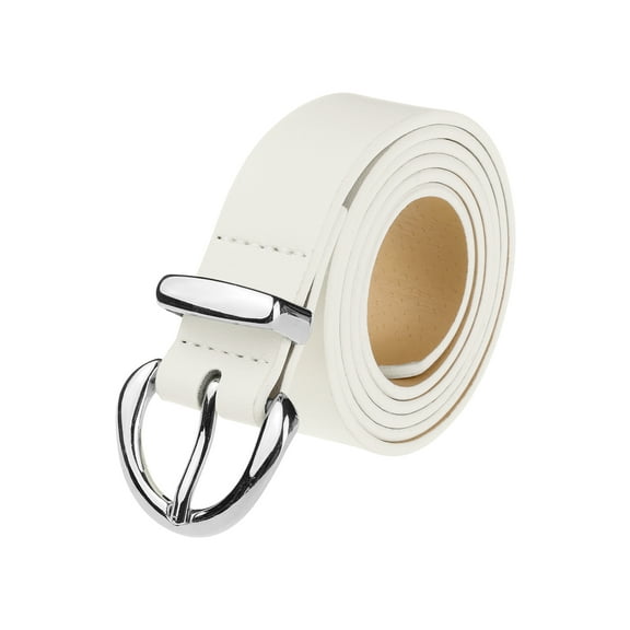 INSPIRE CHICWomen Faux Leather Belt, 1.0" Wide Casual Waist Belts with Silver Buckle for Jeans Pants Dresses 41.7x1.0" (LxW) White