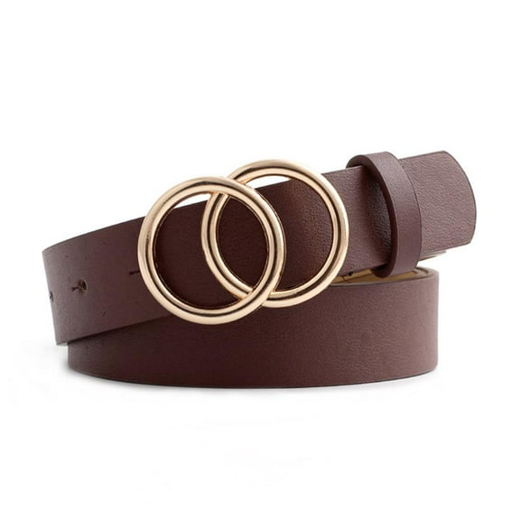 Women Faux Leather Belt Double Rings Belt Waist Belts` Waistband New M7 P9I Z4U9