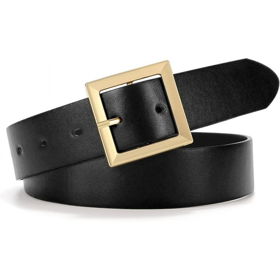Women Faux Leather Belts for Jeans Dresses Pants Fashion Waist Belt Square Gold Buckle Belt 1.3" Width