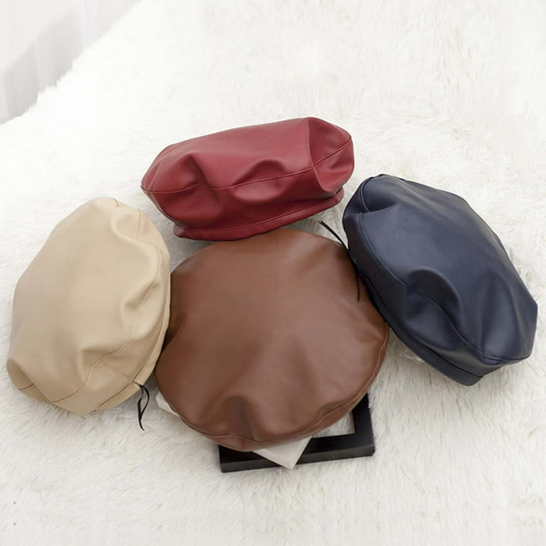 Women Faux Leather Beret French Berets Hat Caps Causal Beanie Hat