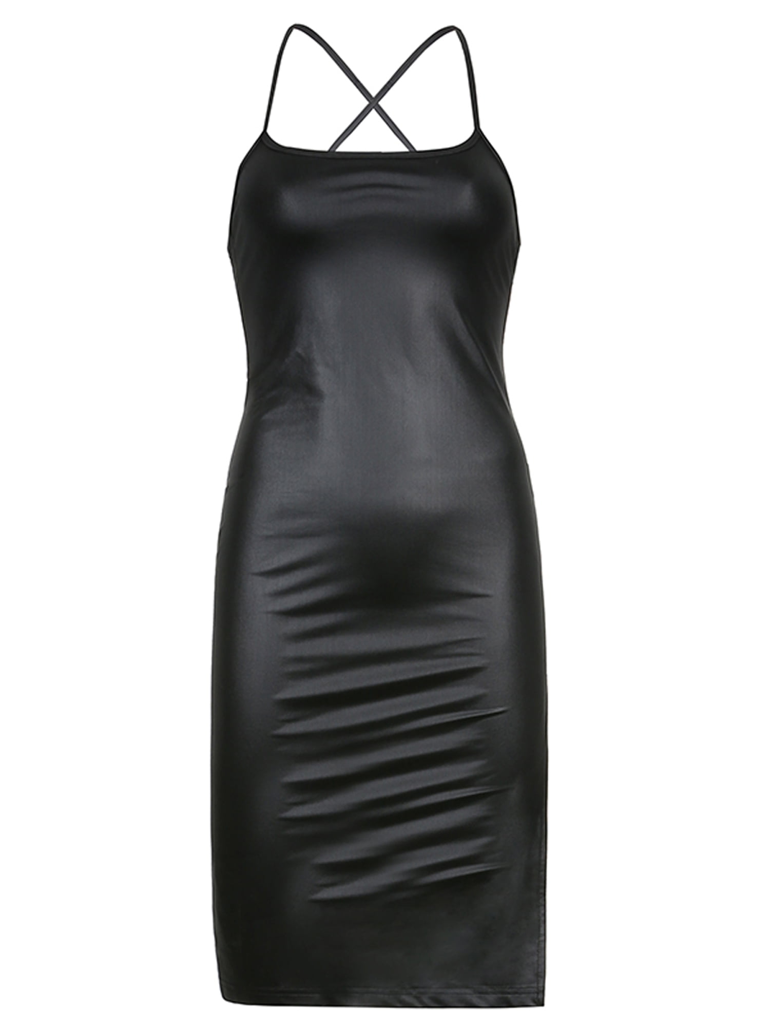 new sexy faux leather dress backless