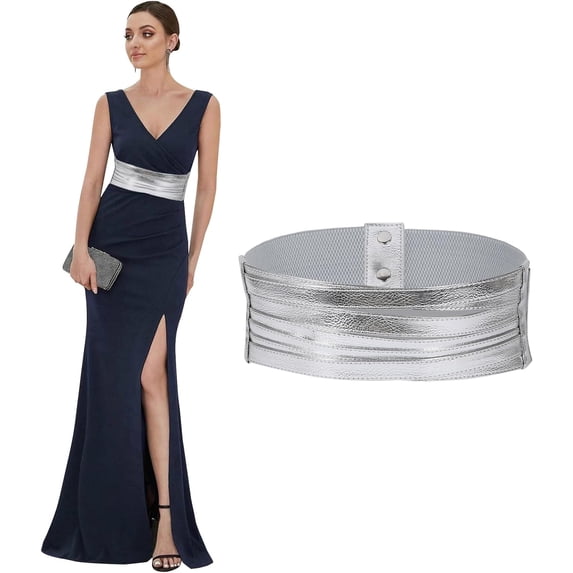 Women Faux Leather Braided Waist Belt for Dress Elastic Stretch Belt for Ladies Wide Waist Belt for Women