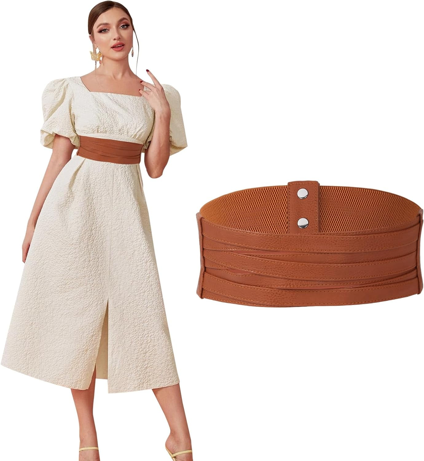 Women Faux Leather Braided Waist Belt for Dress Elastic  display picture 1