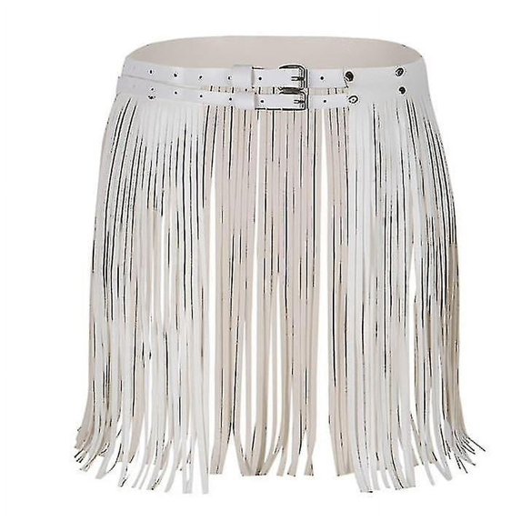 Women Faux Leather Fringe Tassel Skirt Belt Waistband High Waist Skirt
