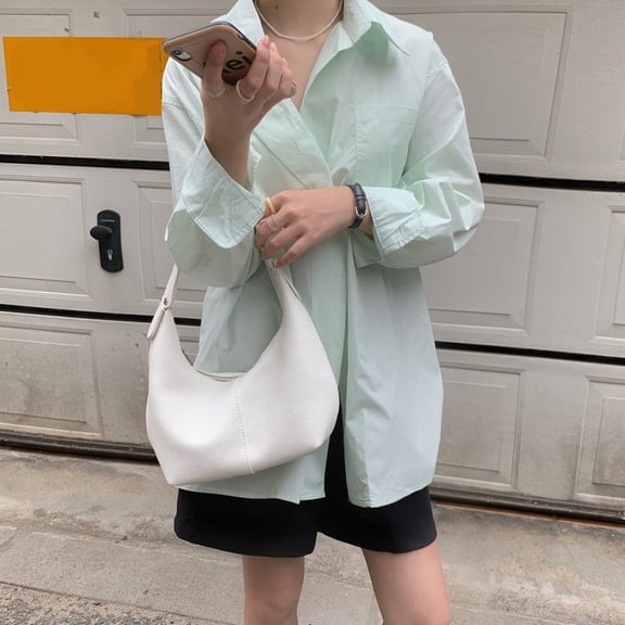 Women Leather Hobo Bag Crescent Shoulder Bags Y2K Clutch Purse Color White Size 22cmX8cmX15cm