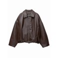 thumbnail image 1 of Women Faux Leather Jacket Lapel Collar Zip Up Long Sleeve Motor Biker Short Coat Jacket Brown L, 1 of 9
