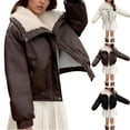 thumbnail image 1 of Women Faux Leather Jacket Zip Up Fashion Sherpa Lined Aviator Coat Winter Warm Short Biker Moto Outerwear, 1 of 6