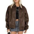 thumbnail image 1 of Women Faux Leather Jackets Bomber Casual Zip Moto Biker Coat, 1 of 5