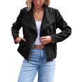 thumbnail image 1 of Women Faux Leather Jackets Suede Fall Fashion Outfits Winter Clothes Open Front Cropped Coat Outwear Black XL, 1 of 8