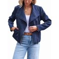 thumbnail image 1 of Women Faux Leather Jackets Suede Fall Fashion Outfits Winter Clothes Open Front Cropped Coat Outwear Blue L, 1 of 8