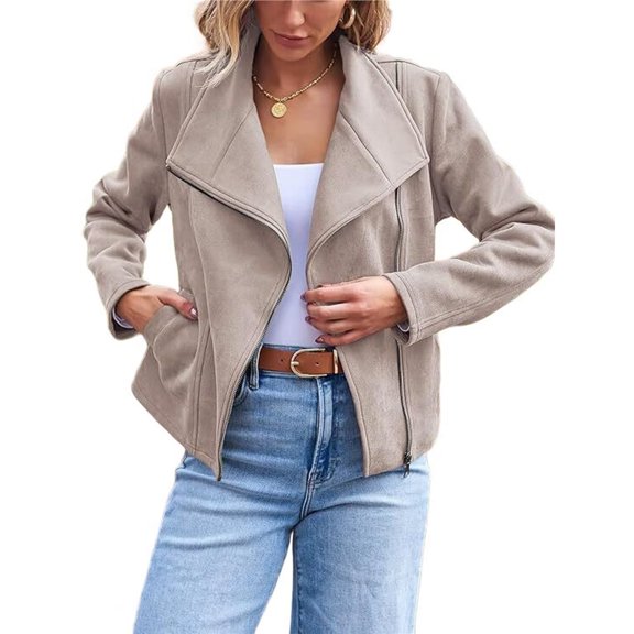 Women Faux Leather Jackets Suede Fall Fashion Outfits Winter Clothes Open Front Cropped Coat Outwear Color M
