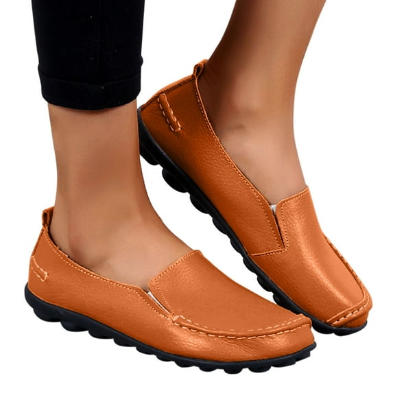 Women Faux Leather Loafers Shoes Comfortable Slip On Walking Shoes Lightweight Penny Loafers Work Flats