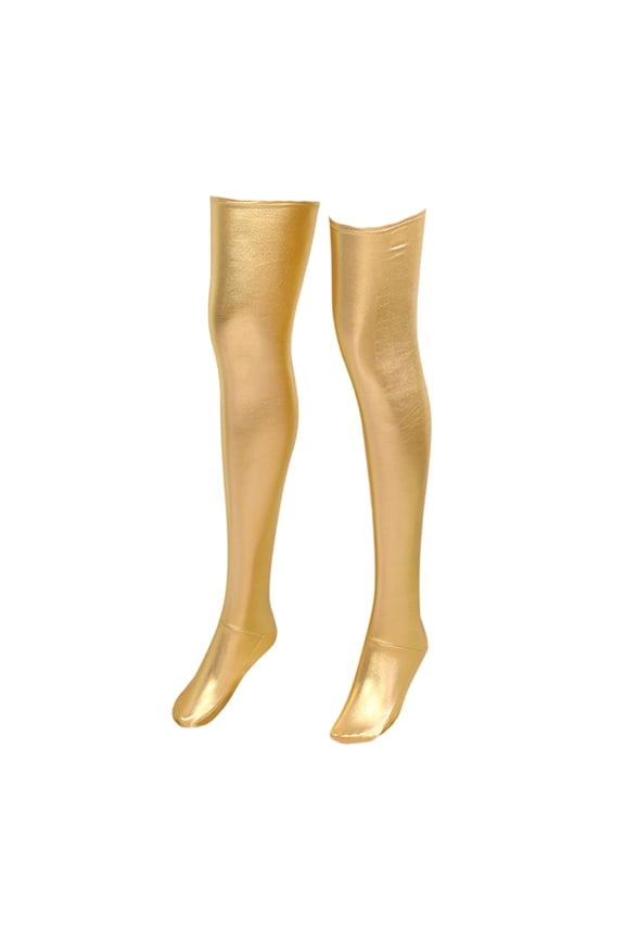 Women Faux Leather Over the Knee Socks Metallic Wet Look Glossy Thigh High Long Stockings for Parties Lingerie Hosiery