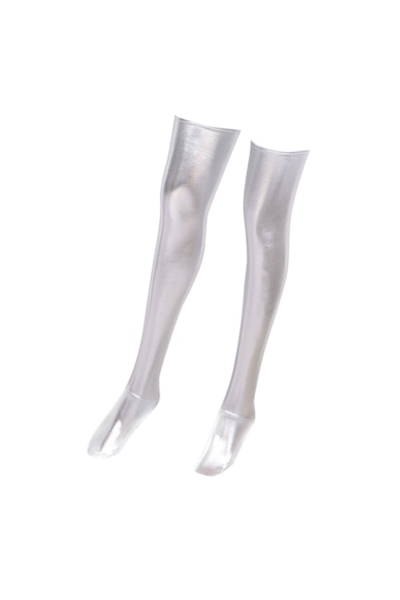 Women Faux Leather Over the Knee Socks Metallic Wet Look Glossy Thigh High Long Stockings for Parties Lingerie Hosiery