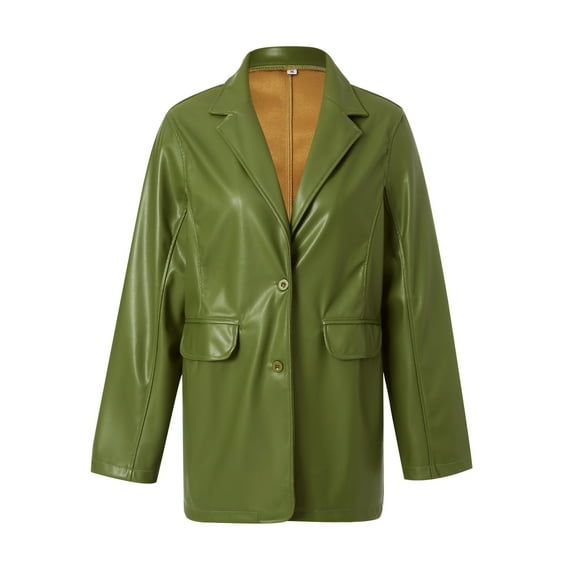 Women Faux Leather PU Jackets Turndown Collar Oversized Blazer Coats Motor Bike Loose Fit Pockets Outwear