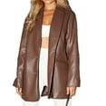 thumbnail image 1 of Women Faux Leather PU Jackets Turndown Collar Oversized Blazer Coats Motor Bike Loose Fit Pockets Outwear, 1 of 8