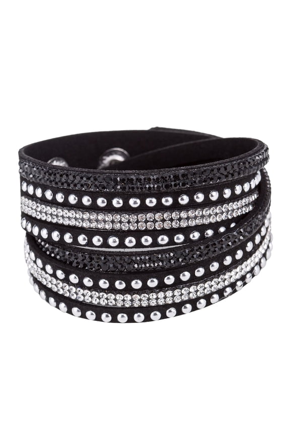 Women Faux Leather Shiny Hot Fix Rhinestone Inlaid DIY Multilayer Bracelet Gift