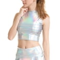 thumbnail image 1 of Women Faux Leather Shiny Wetlook Mock Neck Crop Top Vest Tank Top Dance Clubwear, 1 of 11
